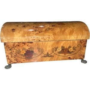 Pristine Italian Inlayed Wood Music Box 2 Level Jewelry Box Plays Isle Of Capri